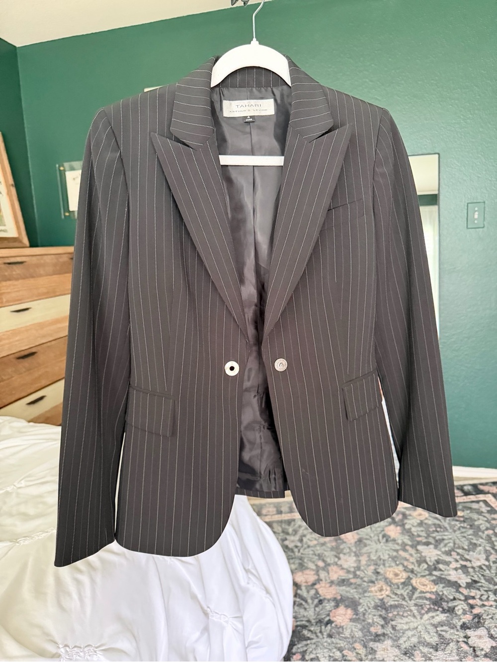 Tahari Black Pinstripe Women's Blazer - Classic Notch Lapel